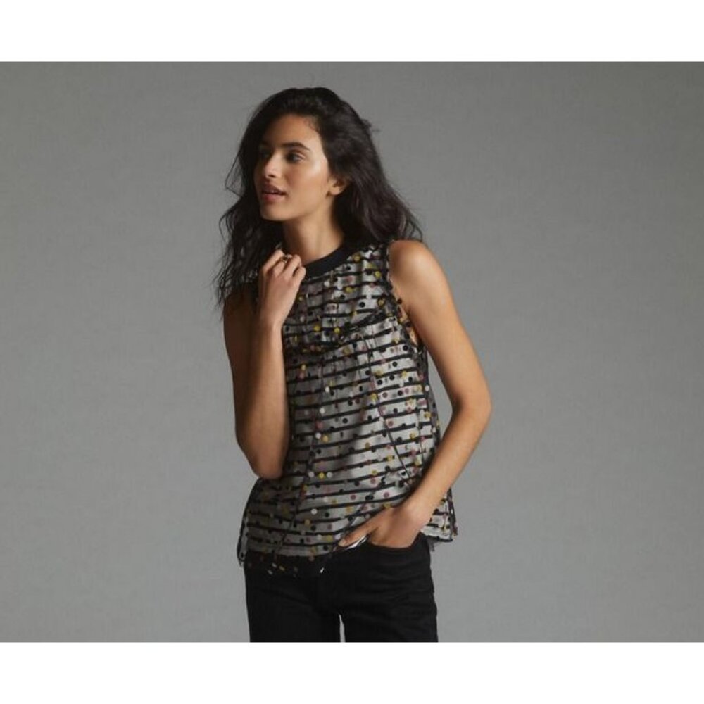 Anthropologie Maeve Shirt Womens Black White Contrast Dotted Tank XS